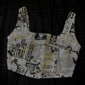 Trendy Newspaper Print Crop Top